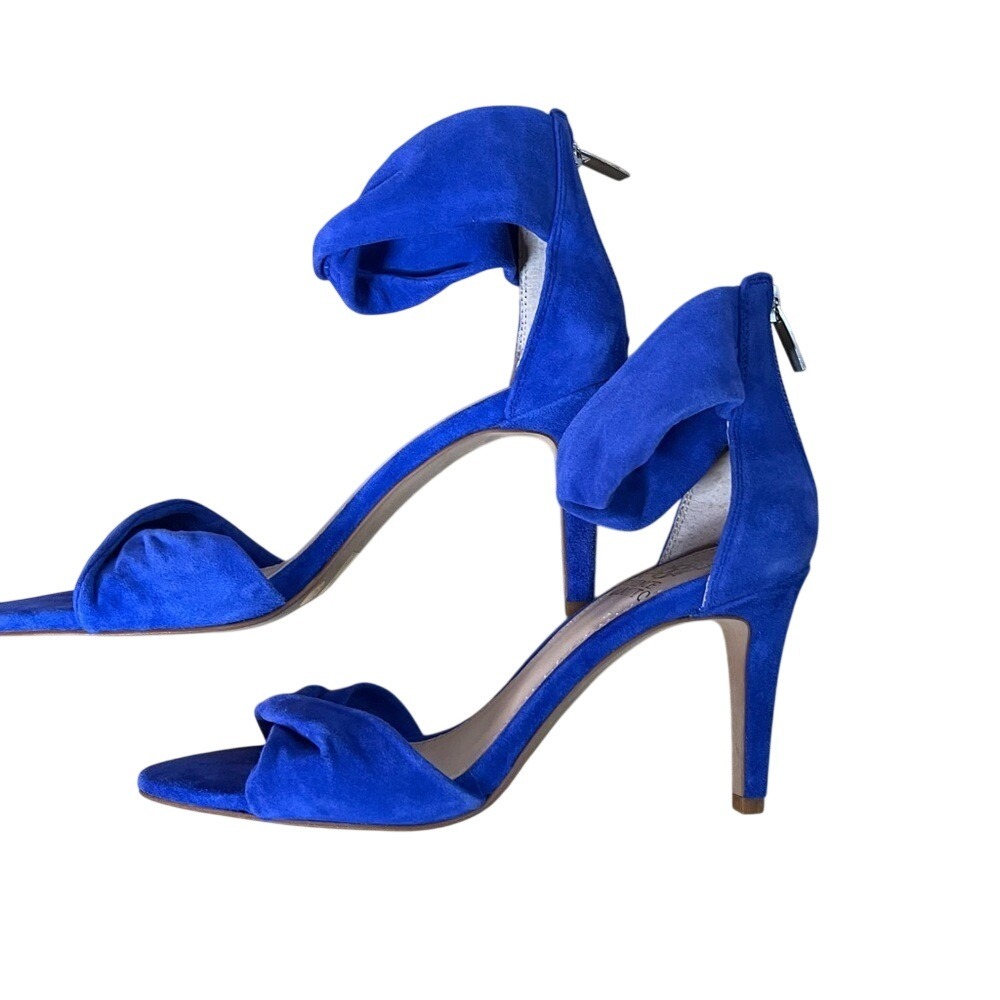 Vince Camuto Camden Cobalt Blue Suede Ankle Wrap‎ Stiletto Sandals Heels 7 - Picture 3 of 10